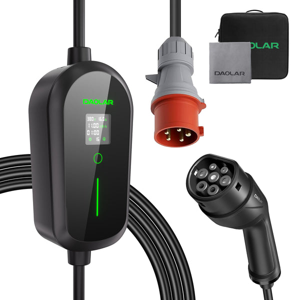 Daolar Mobile Wallbox 11KW, 3-Phasiges Typ 2 Ladekabel mit CEE-Stecker, 12-Stunden-Timer & 6-16 A einstellbarer Strom, E-Auto Ladestation