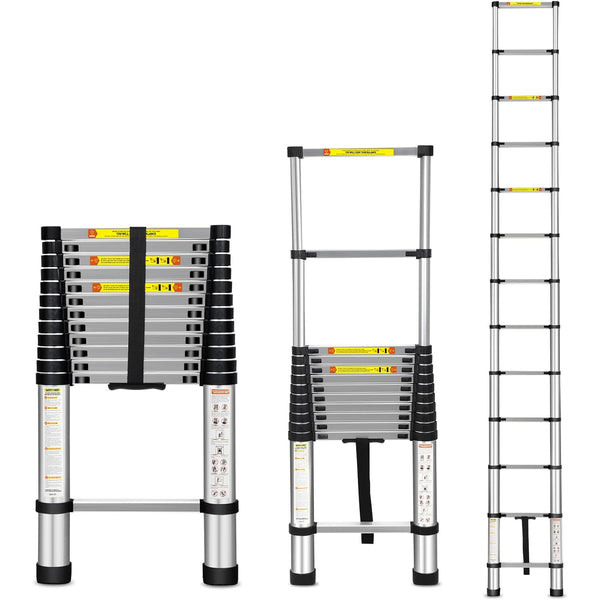 Daolar Teleskop Ausziehleiter 2,6m / 2,9m / 3,2m / 3,8m, Aluminium Teleskopleiter mit Tragetasche für draußen und drinnen