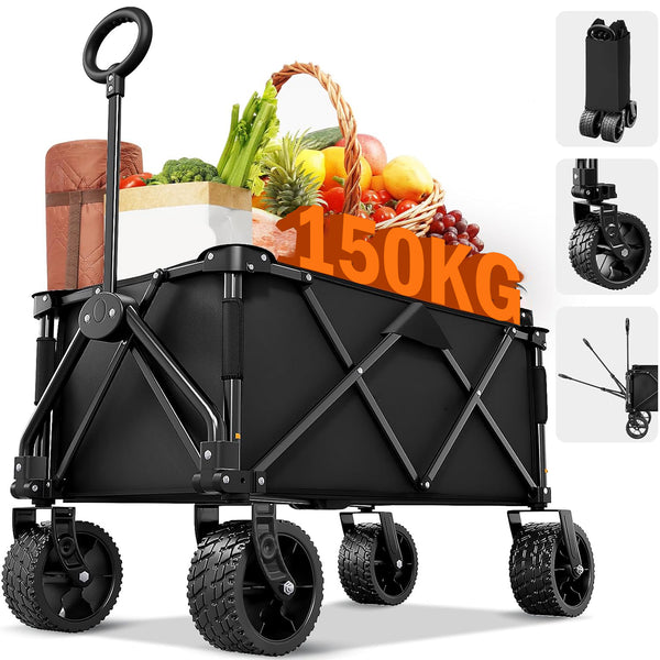 [Upgrade] Daolar faltbarer Wagen Wagen Heavy Duty All Terrain Räder und Bremsen, zusammenklappbarer Wagen mit 150kg Gewicht Kapazität für Camping Garten Sport