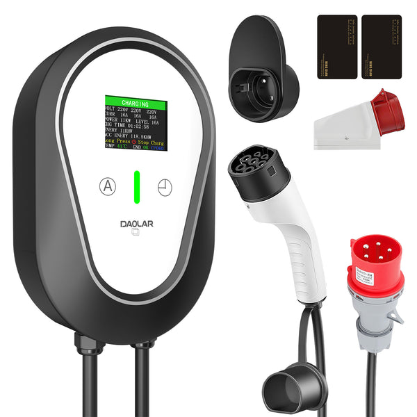 Daolar EV Ladestation Wallbox 11kw / 22kw mit Ladezeit begrenzen, 5m Ladekabel Typ 2 mit 3-Phasen 16A / 32A Stecker für EVs & PHEV