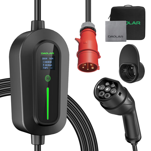 Daolar Mobile Wallbox 11KW 3-Phasen 16 A Typ 2 Ladekabel für Elektrofahrzeuge mit CEE-Stecker, 8H planmäßige Ladung EV Ladestation