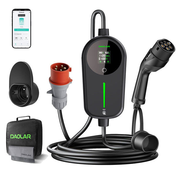 [Spitzenmodell] Daolar Wallbox 11KW mit App & KWH-Ladebegrenzung, 3-Phasig 6-16A Typ 2 Ladekabel CEE Stecker für Model Y/3, ID.3/4/5, MG4, EX30, e-up, e-tron, Zoe und andere EV