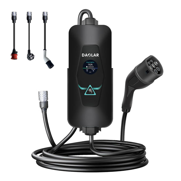Daolar Mobile Wallbox 11KW mit app, 1 / 3-phasig 16A Type 2 Ladekabel Auto mit CEE & Schuko & Type 2 Steckverbinder