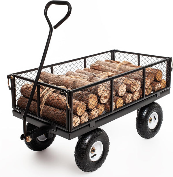 Daolar 300kg Stahl Garten Wagen mit abnehmbaren klappbaren Seiten, 180° U-Turn Utility Metallwagen für draußen, Garten, Bauernhof, Hof