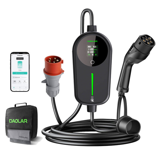 [Spitzenmodell] Daolar Wallbox 11KW mit App & KWH-Ladebegrenzung, 3-Phasig 6-16A Typ 2 Ladekabel CEE Stecker für Model Y/3, ID.3/4/5, MG4, EX30, e-up, e-tron, Zoe und andere EV