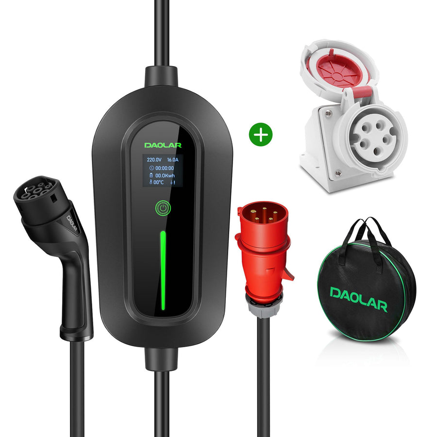 Daolar Typ 2 Ladekabel 11KW EV Ladegerät mit 3-Phasen Steckdose und Handtasche, 16A Ladegerät für Elektrofahrzeuge